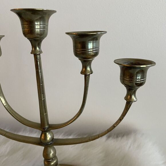 Vintage Brass Candelabra 5 Arm Candle Stick Holder 10 INCHES Golden Decor Regal - Picture 2 of 5